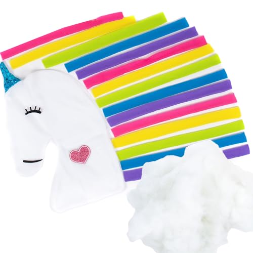 Made By Me Make Your Own Unicorn Pillow by Horizon Group USA, Unicorn Shaped DIY Decorative Pillow. Fiberfill, Glitter Stickers & Rainbow Fleece Strips Included. No Sewing Needed - Thumbnail 4