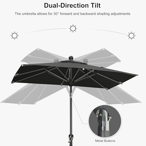 Image of PURPLE LEAF Patio Market Umbrella 6' x 4' Rectangle Dual Tilt Black 8 Ribs
