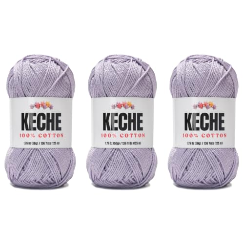Image of Cotton Yarn - 100% Cotton Yarn for Crocheting and Knitting, Mercerized Cotton Amigurumi Yarn Fine-Sport 2 1.76 oz (50g) / 136 Yrds (125 m) 3 Skeins - Lavender