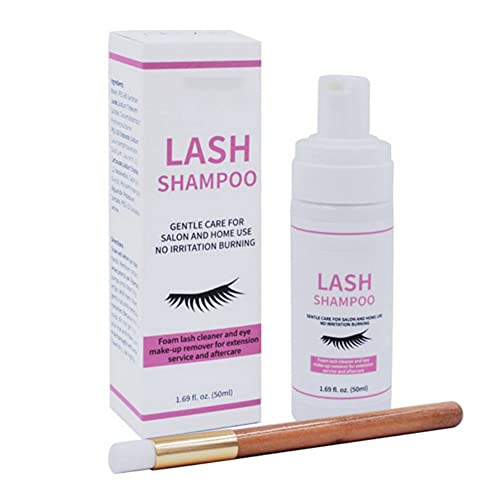 Luxsea Eyelash Extension Cleanser Professional Eyelash Shampoo Lash Cleanser Shampoo Tool Eyelid Foaming Cleanser Lash Foam Shampoo for Extensions Safe for Natural Lashes(50ml, 1.69fl.oz)