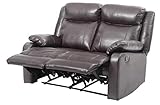 Kaimei Dark Brown Double Reclining Love Seat, Pulaski PU Leather Sofa with Dual Recliners
