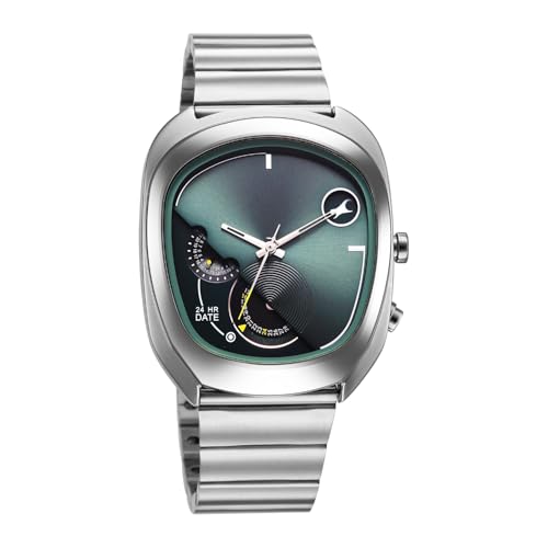 Image of Fastrack Cosmic Tribe Quartz Green Shaped Dial Men's Watch | Stainless Steel Strap Material | Watches for Men Analog - 3327SM01