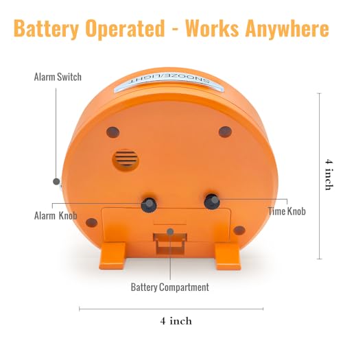 Image of Lamisola 4 Inch Alarm Clock for Bedrooms, Small Analog Desk Clock, Orange | Battery Operated Bedside Clock for Bedroom Bathroom Home Nightstand Shelf, Night Light Snooze, Minimalist Clocks for Seniors