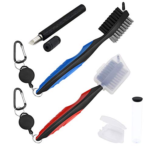 2 cepillos retráctiles para palos de golf con funda protectora, 1 sacapuntas y limpiador para cuñas y planchas con caja de almacenamiento, herramienta de reranurado