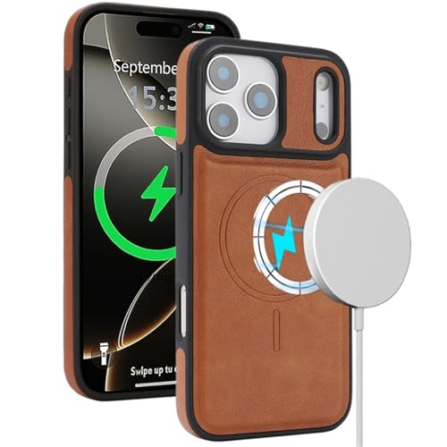 Coque iPhone 17 Pro MagSafe en cuir PU marron et TPU antichoc