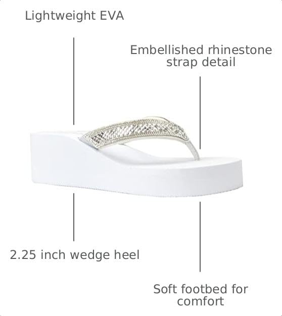 Image of REDVOLUTION New Women's Rhinestone Sandals Platform T-Strap Jewel Sandals High Wedge Flip Flops