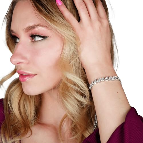 Crystal Leaf Bracelet for Women Adjustable Cubic Zirconia Tennis Chain 18K Gold Plated Bridal Wedding Jewelry3