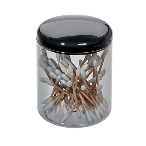 iDesign Finn Canister Jar with Lid for Cosmetics and Makeup Storage, Q-Tips, Bathroom, Countertop, Desk, and Vanity-Black/Smoke