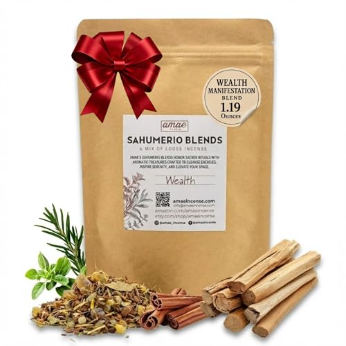 Image of Natural Resin, Herbs & Essence Wealth Manifestation Mix - Blend with Frankincense, Sandalwood, Cinnamon & Copal - Grounding Loose Incense for Abundance Rituals & Meditation - 1.19 oz.