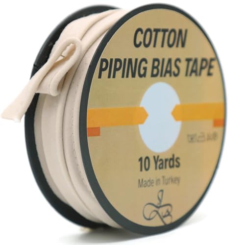 Piping Trim Bias Tape with Cord - 10 Yards - 65+ Colors - 1/2 Inch Decorative Sewing Trim for Upholstery Cushions Home Décor Crafting Clothing - Durable Cotton - Sand ID56