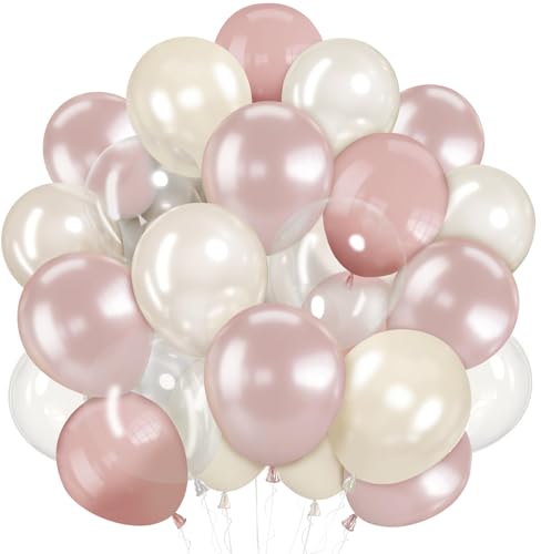 Ballons Perle Rose Rétro Sable Blanc, 60 Pièces Ballon Anniversaire Rose Beige Blanc, Ballons...