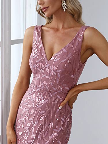 Women's Double V-Neck Sleeveless Mermaid Dress Evening Maxi Dress Orchid Us4 #TOP4