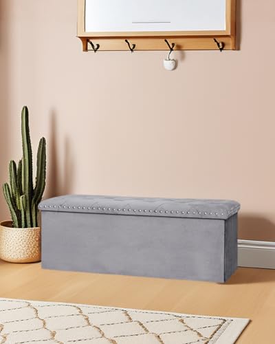 ZOLANOful 110 cm Velvet Storage Ottoman Bench, Tufted Upholstered, Grey by ZOLANOful - Used condition - Image 12