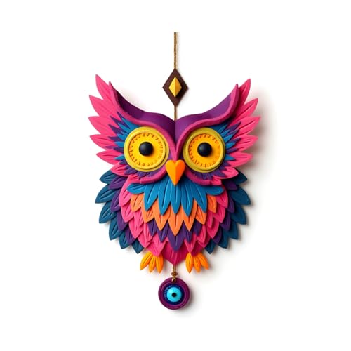 Image of GiftOday Owl Shape Wooden Wall Hanging For Home Decor | Evil Eye Design Decoration Livingroom, Dining Room | Modern Artwork | Designer Mdf Item | Wall Hanging Ornament Door Decorative (16 x 45 CM)