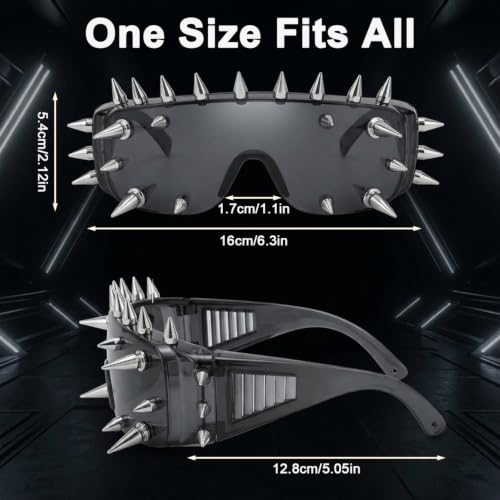 Image of PATPAT Punk Spike Goth Punk Rock Black Sunglasses for Men Stylish Goggles for Women with Unique Long Rivets, Halloween Rock Accessory Cooling Glass for Man Women for Y2k Costume Cosplay Party