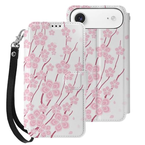 桜の花 花柄 和風 iPhone17Air用ケース 手帳型 ストラップ付き カード収納 スタンド機能 アイフォン17Airケース 大容量 耐衝撃 PUレザー カバー スマホケース 財布型 Case