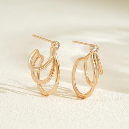 FETTERO Split Hoop Earrings 14K Gold Plated Chunky Hoop Earrings for Women Dainty Hypoallergenic Half Hoop Earring Jewelry Triple Hoop Earrings