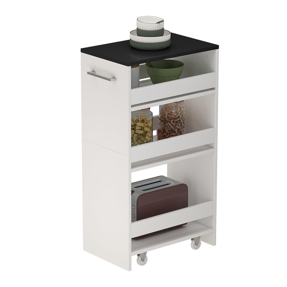 Vicco Caisson à roulettes Rivo, Blanc/Anthracite, 30x84.8cm | avec roulettes et surfaces de rangement ouvertes pour une utilisation flexible