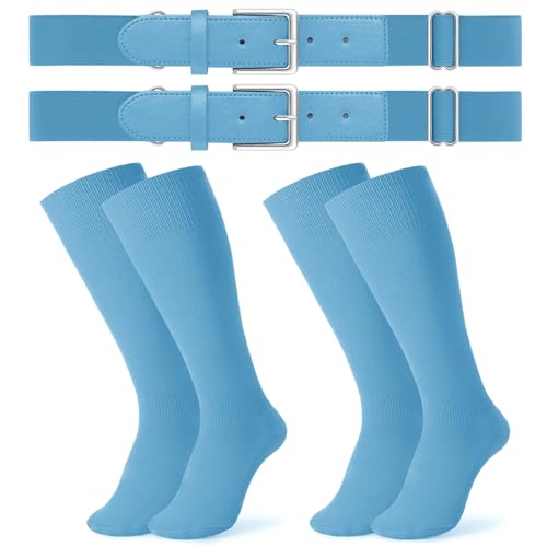 Image of JASGOOD 2 Pack Baseball Socks and Belt Combo Set Softball Socks and Belts Elastic Waist Belt for Youth and Adult Boys