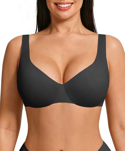FeelinGirl Women's Bras Plus Size Full Coverage Unpadded Underwire Lifting Minimizer Bra for Heavy Breast Black 40D