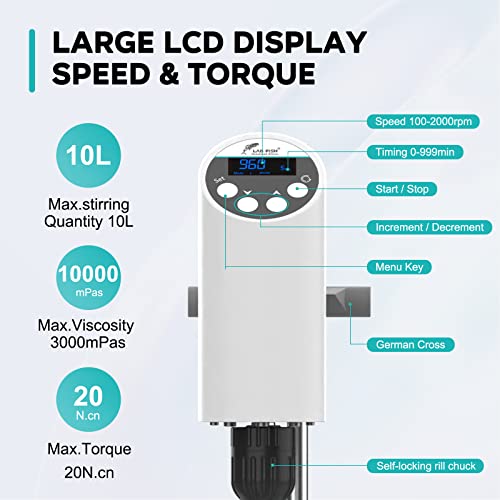Lab Fish LFUSOSC-10L Laboratory Electric Overhead Stirrer Lab Digital Mixer thumb #1