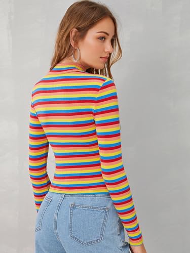 Floerns Women's Mock Turtleneck Long Sleeve Slim Fit Stretch Striped T-Shirts Tunic Tops Fall Fashion Trendy Outfits Clothes3