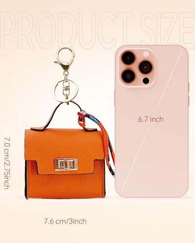 2 Pack Mini Backpack Keychain PU Leather Tiny Bags for Purse Pocket Bag Card Holder Data Cable Organizer Pouch Orange White (Orange + White)2