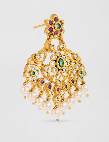 Image of Rubans Chandbali Earrings Gold Plated Traditional Pearl Detailed Jewellery Gift for Women & Girls