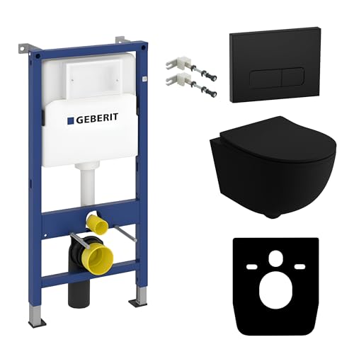 Lavita Duofix Basic voorwandelement + wandtoilet Brava zwart randloos + wc-bril met softclose + bedieningsplaat Delta 25 zwarte knop Complete set...