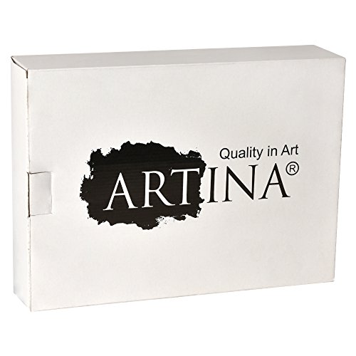 Artina Milano - Kit de pintura - Lote con caja de madera, 19 unidades – Estuche con maletín de caballete, lienzo, 12 x 12 ml, colores acrílicos, pincel