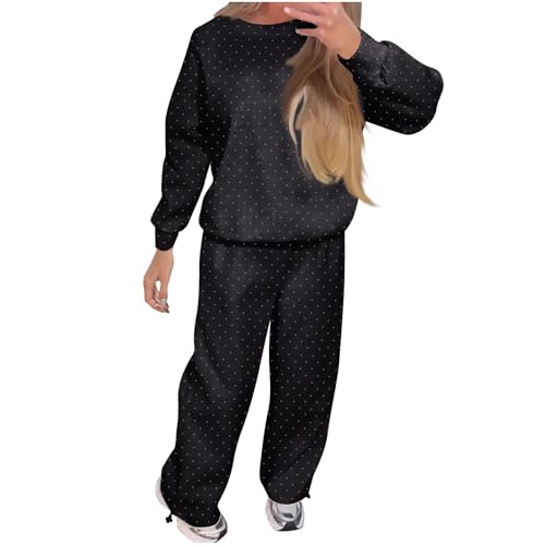 2 Piece Outfits for Women Fall Winter Fashion Oversized Rhinestone