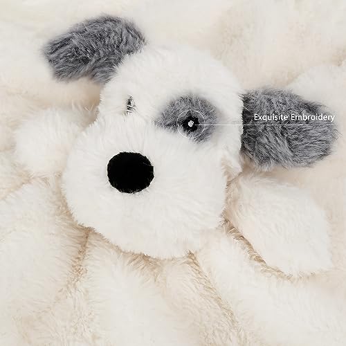 Image of Dog Baby Lovey Security Blanket for Boys Girls 16 Inch White | Soft Baby Lovey Fluffy Blanket with Satin Backing Unisex Snuggle Toy Stuffed Animal Shower Gift for Newborn Toddler Infant