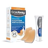 ScarAway Complete Scar Treatment Kit, Clinically Supported Scar Treatment, (2) Tan Medical-Grade Silicone Scar Sheets (1.5' x 3') and Silicone Scar Gel (0.35 Oz), Water-Resistant & Self-Adhesive