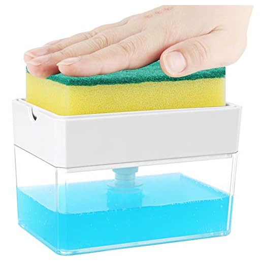 Soap Dispenser for Kitchen + Sponge Holder 2-in-1 - Innovative Design - Premium Quality Dish Soap Dispenser - Counter Top Sink Dispenser - Instant Refill - Durable & Rustproof - Patent Pending
