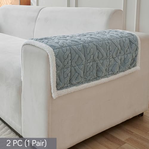 Image of HOKIPO 'Italian Caelora' Luxury Jacquard Plush Anti-Slip Sofa Armrest Covers | 1 Pair - Powder Blue (AR-5953-BL*2)