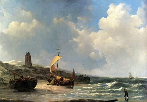 Image Murale Toile Peinture Bateaux de Pêche Marée Basse Jan Christianus Schotel 60x90cm