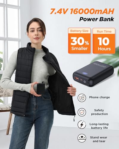 Image of Heated Vest Women, 9 Heating Zones, Horizontal Quilting, Nylon | 16000mAh 7.4V Battery, Womens Heated Vest for Winter Commuting, Hiking, Mountaineering, Fishing, Skiing, Cycling