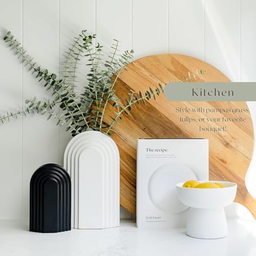 Image of PUREZENTO Boho Style Black & White Vase 9 & 6 Inch - Set of 2 | Arched Shape Vase for Home Decor Centerpiece for Living Room, Tabletop Styling | Vase for Pampas Grass, Dried, and Artificial Flowers