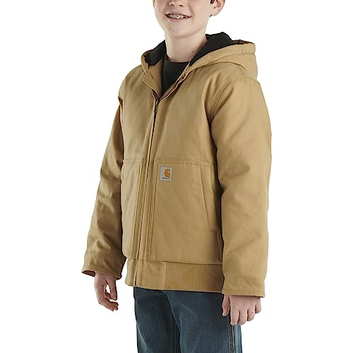 Image of Carhartt Boys' Flannel-Lined Hooded Canvas Insulated Zip-Up Jacket
