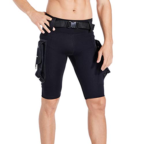 Seaskin Wetsuit Shorts Men, 2.5mm Wetsuit Pants Premium Neoprene Thick Warm Trunks with Big Pocket for Snorkeling Swimming Diving Canoeing (Black, Large)