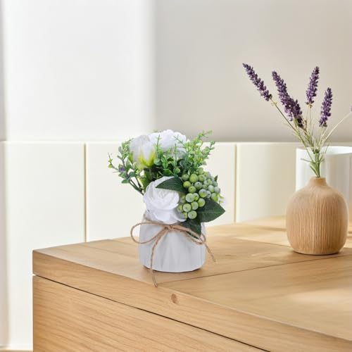 Vase en Céramique Blanc avec Composition de Fleur de Roses GARVALON - 7