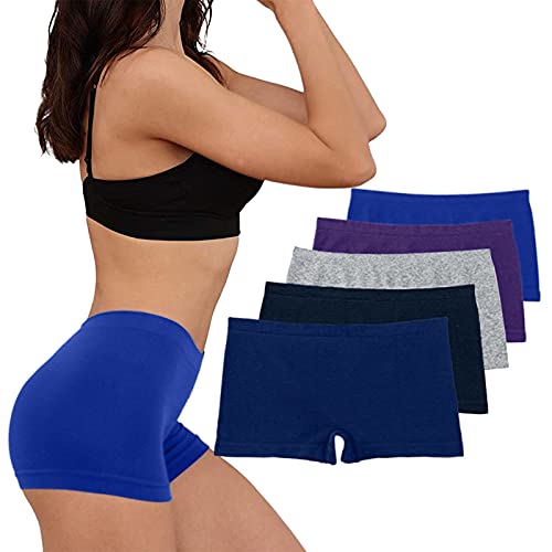 Ewendy 5 Pack Damen Panties 𝐁𝐎𝐗𝐄𝐑𝐒𝐇𝐎𝐑𝐓𝐒 Damen Hipsters Unterhose Hohe Taille Baumwollunterhosen Unterwäsche Set Damen Panty aus anschmiegsamer Baumwolle/Elastan Cover