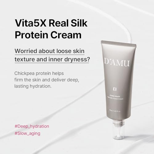 D'AMU D’AMU Silk Protein Face Cream – Lifting & Hydrating Moisturizer with Vita 5X, Chickpea Protein & Peptides – Non-Sticky, Non-Greasy, Slow Aging Korean Skincare – 1.69 fl.oz
