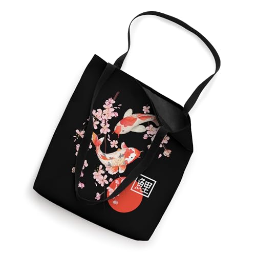 Bolso tipo tote con diseño artístico japonés de carpas koi y cerezos en flor (sakura) miniatura 2