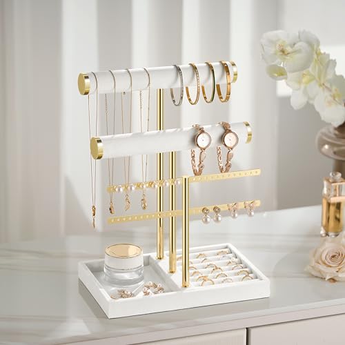 Image of Jewelry Organizer Stand for Necklaces, Bracelets, Earrings, Rings, White | 3 Tier Velvet Bracelet Holder Display | Jewelry Organizers and Storage | Jewelry Tree | Jewelry Towers