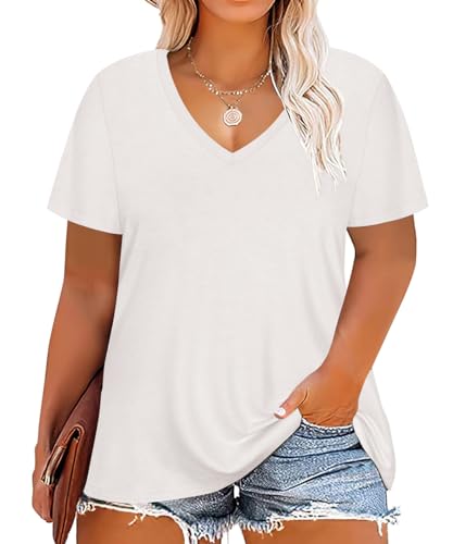 Image of RITERA Women Plus Size Tops Tie Dye V Neck Shirt Floral Camo Summer Short Sleeve Tunic Oversized Ladies Blouse XL-5XL