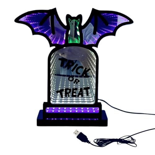 Luz nocturna luminosa de Halloween, lámpara LED de murciélago lápida con soporte, decoración de mesa alimentada por USB, acento de exhibición de barra de Halloween, decoración iluminada espeluznante