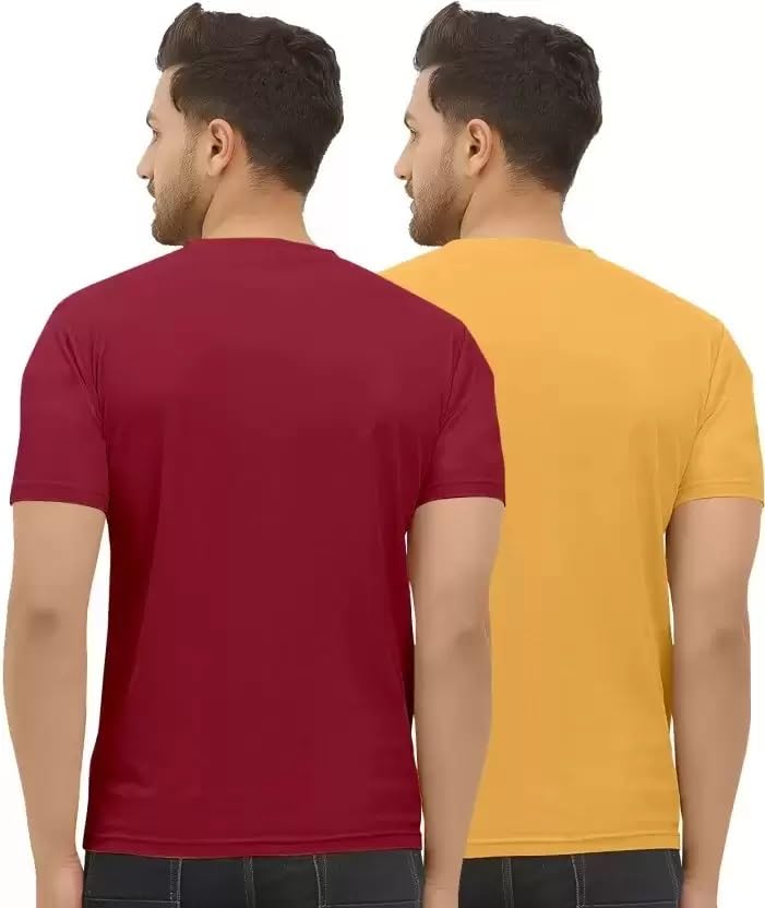 Image of Classic Men Solid Polyester Round Neck Tshirt || 11 Lines Graphic, Regular Fit, Comfortable T-Shirt for Men (Pack of 2)