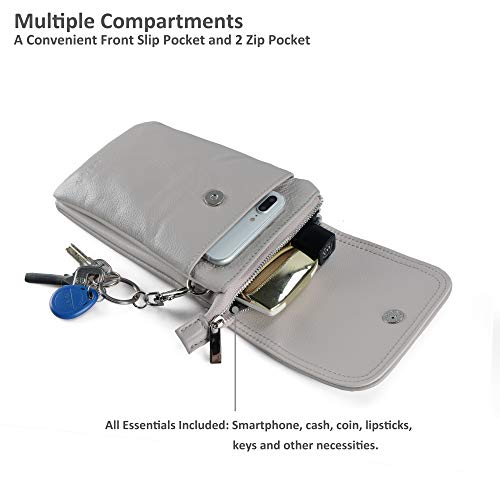 Image of befen Genuine Leather Small Crossbody Bags for Women Cell Phone Bag Cross Body Purses,Silver Zipper