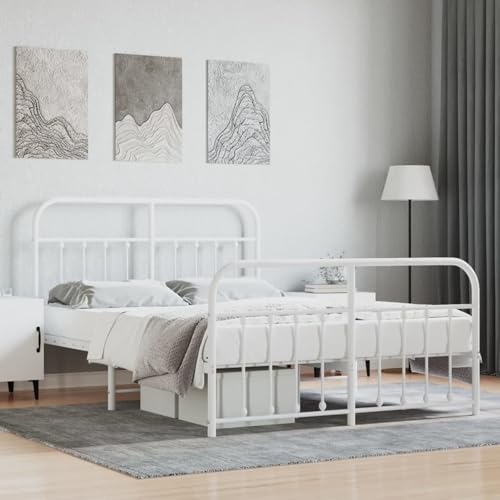 Rantry Estructura Cama Metal con cabecero y Estribo Blanco 150x200 cm, Base Somier para Adultos, niños y Adolescentes, Fácil Montaje Tipo 2 Camas y somieres